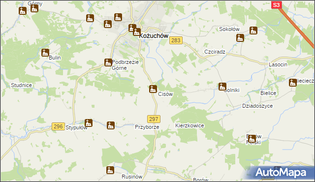 mapa Cisów gmina Kożuchów, Cisów gmina Kożuchów na mapie Targeo