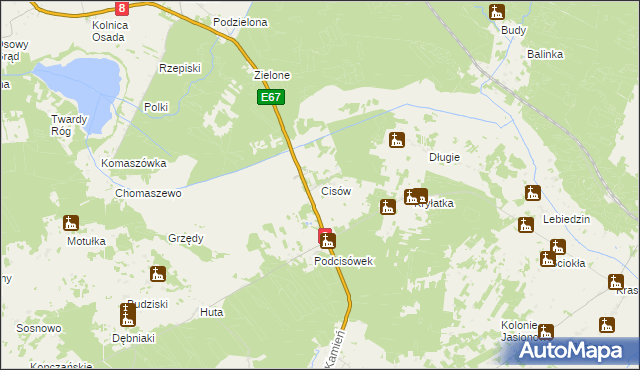 mapa Cisów gmina Sztabin, Cisów gmina Sztabin na mapie Targeo