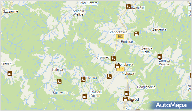 mapa Cisowiec gmina Baligród, Cisowiec gmina Baligród na mapie Targeo