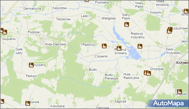 mapa Cisownik gmina Krzywda, Cisownik gmina Krzywda na mapie Targeo