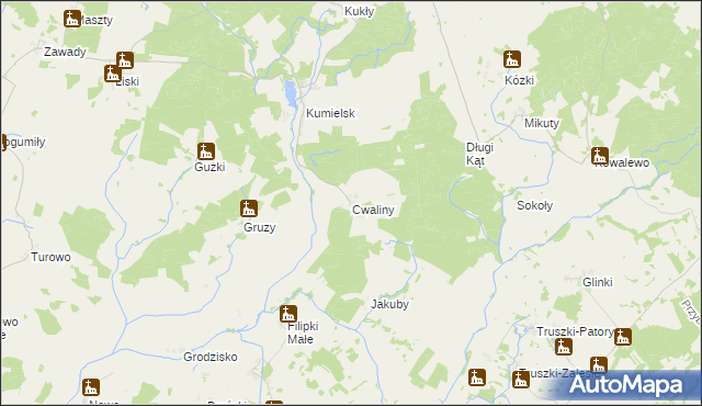 mapa Cwaliny gmina Biała Piska, Cwaliny gmina Biała Piska na mapie Targeo