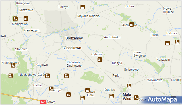 mapa Cybulin gmina Bodzanów, Cybulin gmina Bodzanów na mapie Targeo
