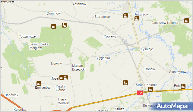 mapa Cyganka gmina Milejów, Cyganka gmina Milejów na mapie Targeo