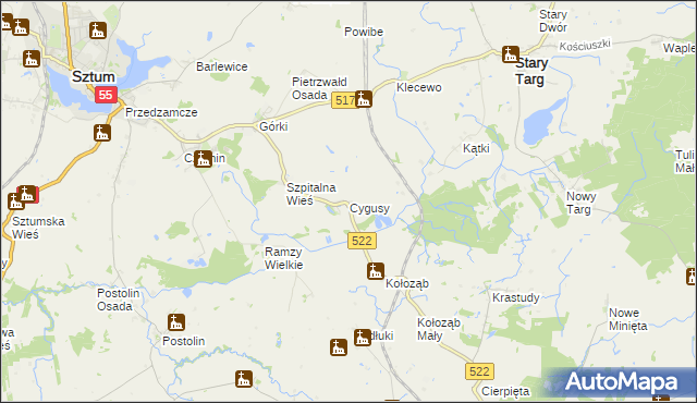 mapa Cygusy, Cygusy na mapie Targeo