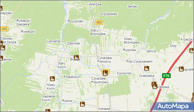 mapa Cykarzew Północny, Cykarzew Północny na mapie Targeo