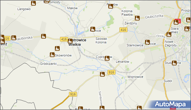 mapa Cyprzanów, Cyprzanów na mapie Targeo