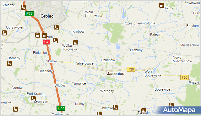 mapa Czachów gmina Jasieniec, Czachów gmina Jasieniec na mapie Targeo