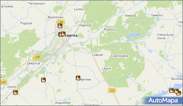 mapa Czajcze gmina Krajenka, Czajcze gmina Krajenka na mapie Targeo