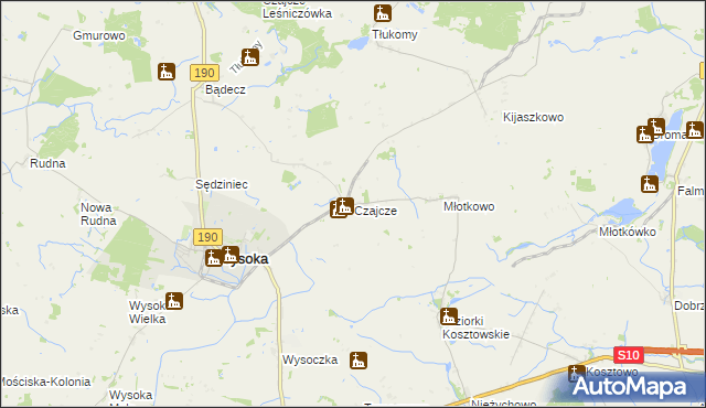 mapa Czajcze gmina Wysoka, Czajcze gmina Wysoka na mapie Targeo