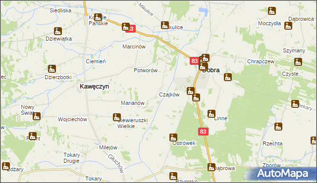 mapa Czajków gmina Dobra, Czajków gmina Dobra na mapie Targeo