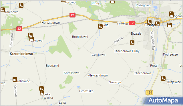 mapa Czajkowo gmina Gostyń, Czajkowo gmina Gostyń na mapie Targeo