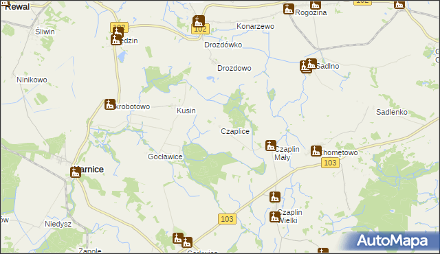 mapa Czaplice gmina Karnice, Czaplice gmina Karnice na mapie Targeo