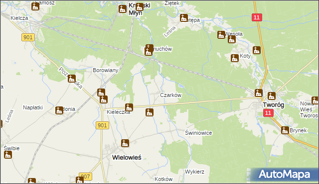 mapa Czarków gmina Wielowieś, Czarków gmina Wielowieś na mapie Targeo