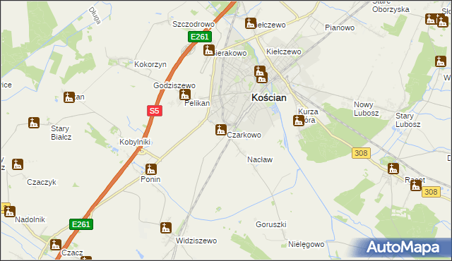 mapa Czarkowo gmina Kościan, Czarkowo gmina Kościan na mapie Targeo