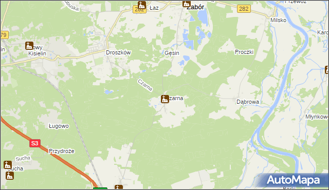 mapa Czarna gmina Zabór, Czarna gmina Zabór na mapie Targeo