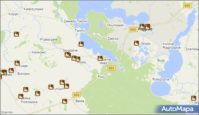 mapa Czarna Wieś gmina Rajgród, Czarna Wieś gmina Rajgród na mapie Targeo