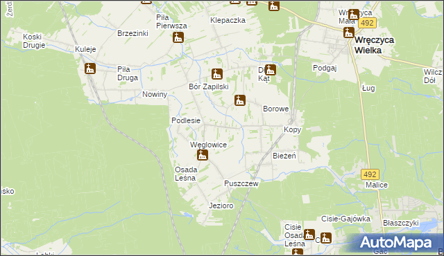 mapa Czarna Wieś gmina Wręczyca Wielka, Czarna Wieś gmina Wręczyca Wielka na mapie Targeo