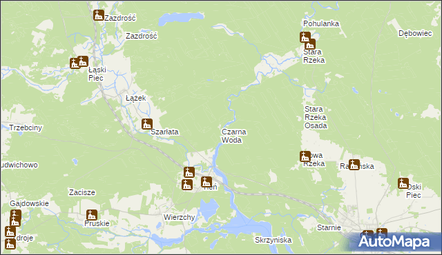 mapa Czarna Woda gmina Osie, Czarna Woda gmina Osie na mapie Targeo