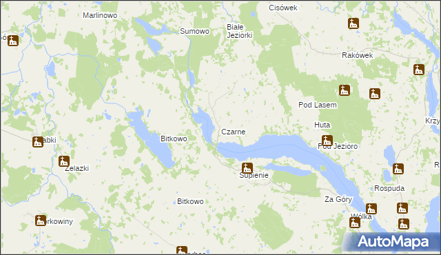 mapa Czarne gmina Filipów, Czarne gmina Filipów na mapie Targeo