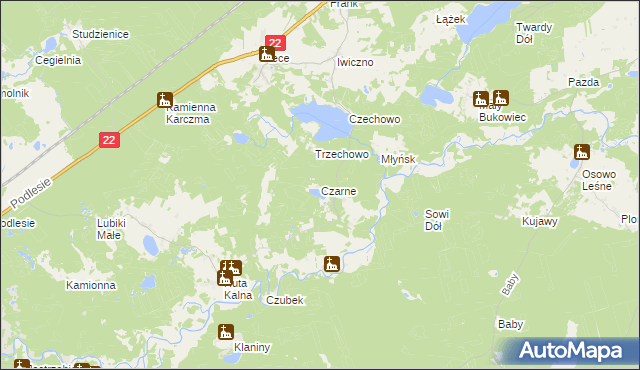 mapa Czarne gmina Kaliska, Czarne gmina Kaliska na mapie Targeo