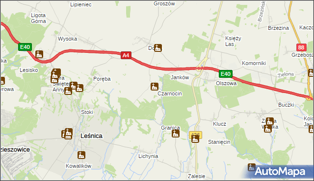 mapa Czarnocin gmina Leśnica, Czarnocin gmina Leśnica na mapie Targeo