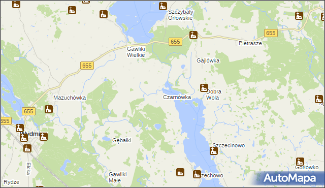 mapa Czarnówka gmina Wydminy, Czarnówka gmina Wydminy na mapie Targeo