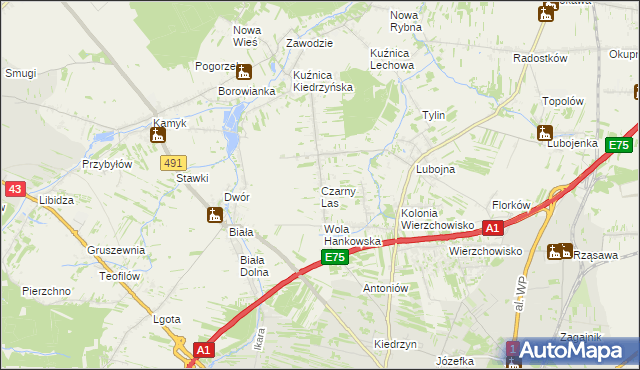 mapa Czarny Las gmina Mykanów, Czarny Las gmina Mykanów na mapie Targeo
