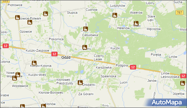 mapa Czarny Lasek gmina Gózd, Czarny Lasek gmina Gózd na mapie Targeo