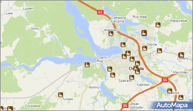 mapa Czarny Róg gmina Ostróda, Czarny Róg gmina Ostróda na mapie Targeo