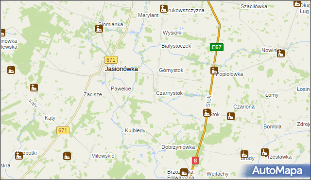 mapa Czarnystok gmina Jasionówka, Czarnystok gmina Jasionówka na mapie Targeo