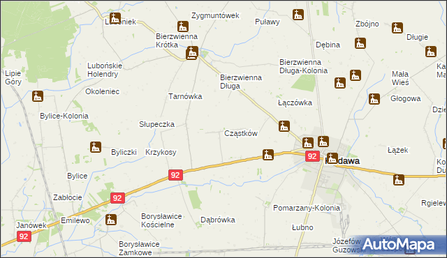 mapa Cząstków gmina Kłodawa, Cząstków gmina Kłodawa na mapie Targeo