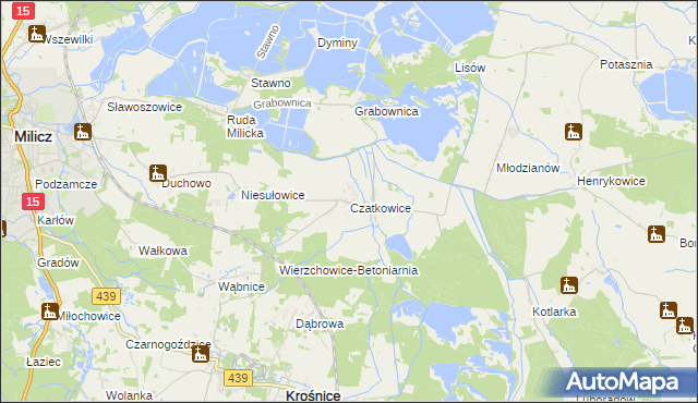 mapa Czatkowice gmina Milicz, Czatkowice gmina Milicz na mapie Targeo