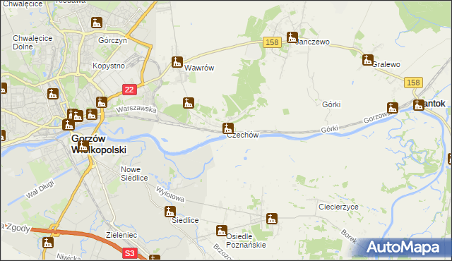 mapa Czechów gmina Santok, Czechów gmina Santok na mapie Targeo