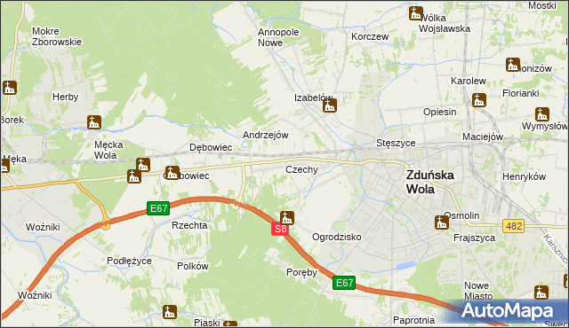 mapa Czechy gmina Zduńska Wola, Czechy gmina Zduńska Wola na mapie Targeo