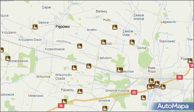 mapa Czeluścin gmina Pępowo, Czeluścin gmina Pępowo na mapie Targeo