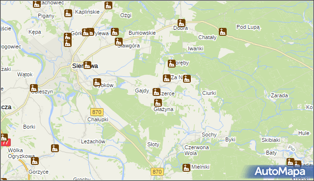 mapa Czerce, Czerce na mapie Targeo