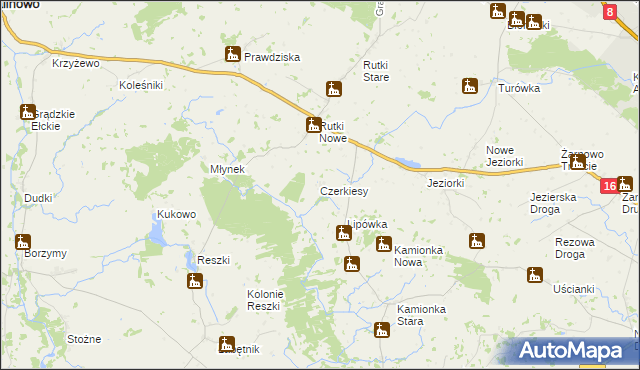 mapa Czerkiesy gmina Augustów, Czerkiesy gmina Augustów na mapie Targeo