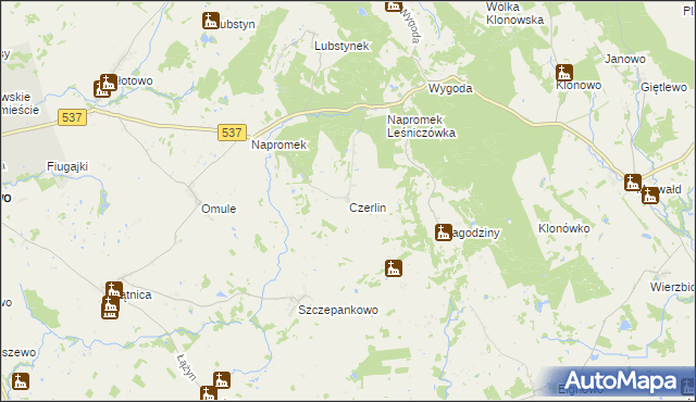 mapa Czerlin gmina Lubawa, Czerlin gmina Lubawa na mapie Targeo