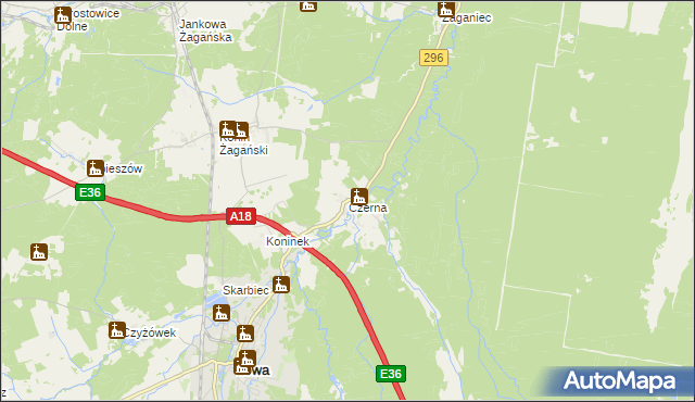 mapa Czerna gmina Iłowa, Czerna gmina Iłowa na mapie Targeo