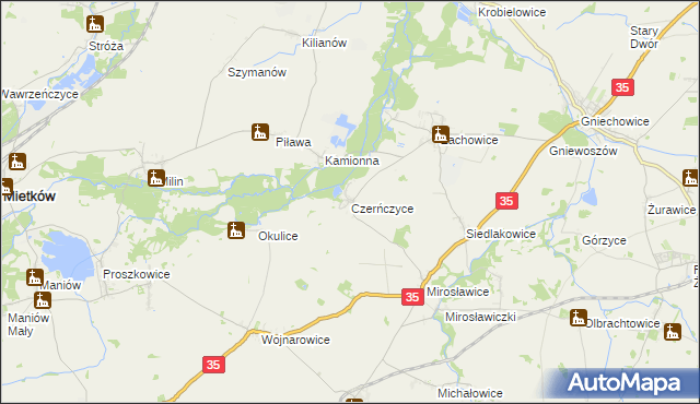 mapa Czerńczyce gmina Kąty Wrocławskie, Czerńczyce gmina Kąty Wrocławskie na mapie Targeo