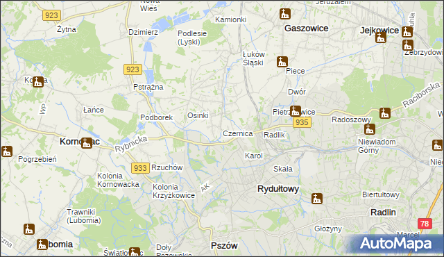 mapa Czernica gmina Gaszowice, Czernica gmina Gaszowice na mapie Targeo