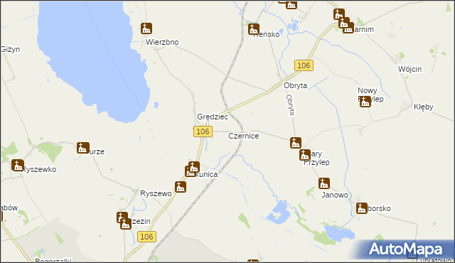 mapa Czernice gmina Pyrzyce, Czernice gmina Pyrzyce na mapie Targeo