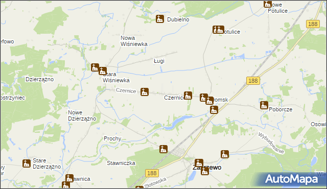 mapa Czernice gmina Zakrzewo, Czernice gmina Zakrzewo na mapie Targeo