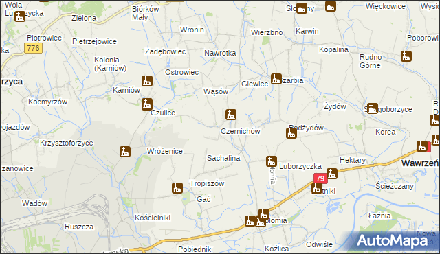 mapa Czernichów gmina Koniusza, Czernichów gmina Koniusza na mapie Targeo