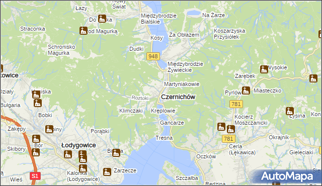 mapa Czernichów powiat żywiecki, Czernichów powiat żywiecki na mapie Targeo