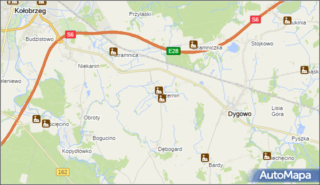 mapa Czernin gmina Dygowo, Czernin gmina Dygowo na mapie Targeo