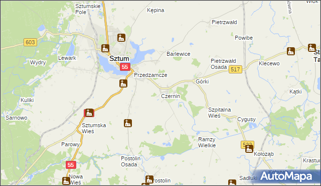 mapa Czernin gmina Sztum, Czernin gmina Sztum na mapie Targeo