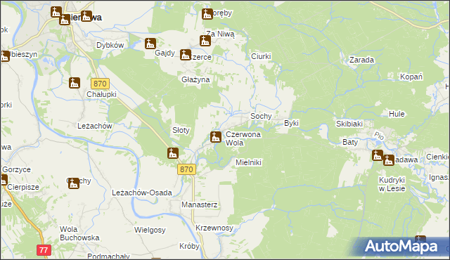 mapa Czerwona Wola gmina Sieniawa, Czerwona Wola gmina Sieniawa na mapie Targeo