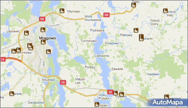 mapa Czerwonki gmina Mrągowo, Czerwonki gmina Mrągowo na mapie Targeo