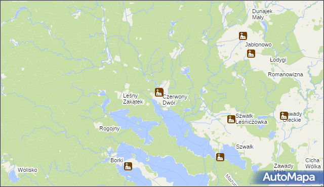 mapa Czerwony Dwór gmina Kowale Oleckie, Czerwony Dwór gmina Kowale Oleckie na mapie Targeo